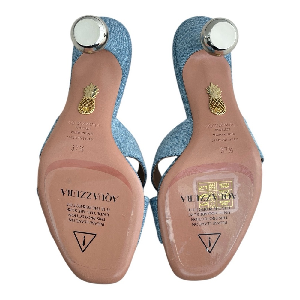 NWT Authentic Aquazzura Darling Mule 75 Open Toe Heels Sandals in Blue Denim - Picture 7 of 10